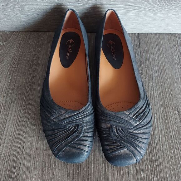 Earthies Dark Pewter Metallic Vanya Leather Flats Slip Ons Size 11B - Picture 3 of 11